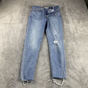 Levis Wedgie Skinny Jeans Womens 28 Blue Medium Wash Mid Rise Button Fly Raw Hem